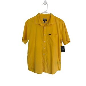 Brixton Charter Standard Fit Short Sleeve Button Up Shirt Mens Small Yellow NEW
